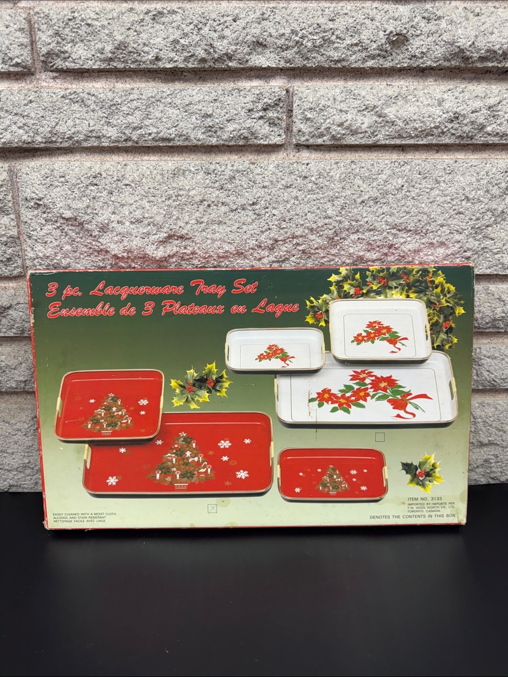 NOS Sesled 3-Piece Holiday Lacquerware Tray Set - Red Set